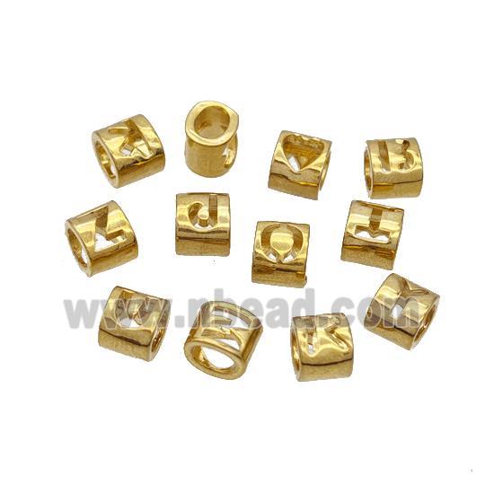 Copper Tube Beads Alphabet Large Hole Letters Gold Plated Mixed