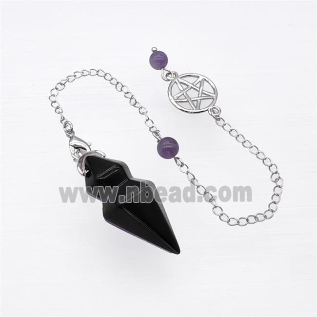 Black Obsidian Pendulum Pendant With Chain