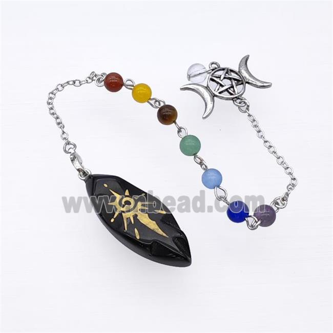 Black Obsidian Sun Leaf Pendant With Chakra Chain David Star