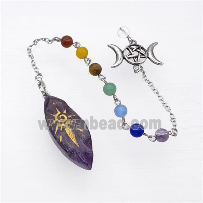 Purple Amethyst Sun Leaf Pendant With Chakra Chain David Star