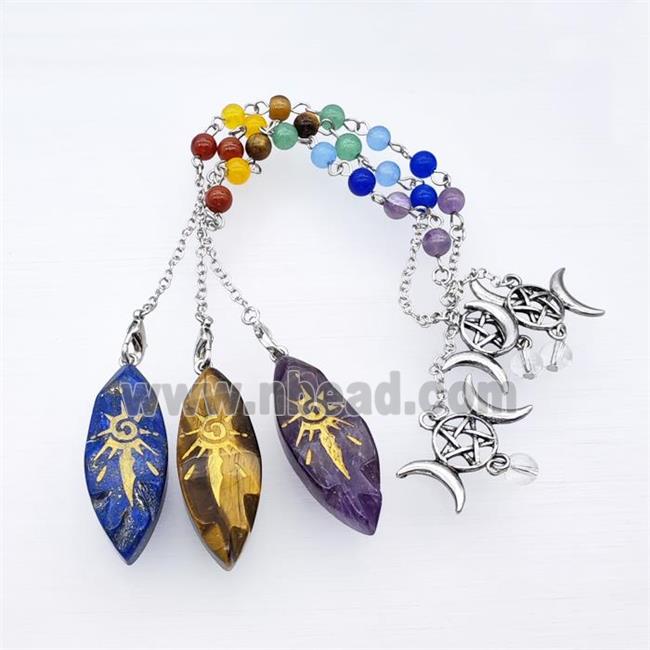 Mix Gemstone Sun Leaf Pendant With Chakra Chain David Star