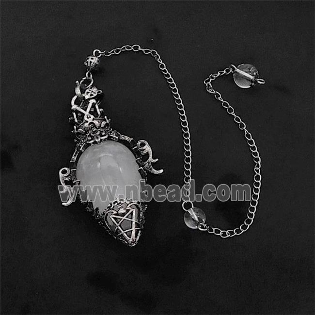 Clear Quartz Alloy Pendulum Pendant With Chain Antique Silver