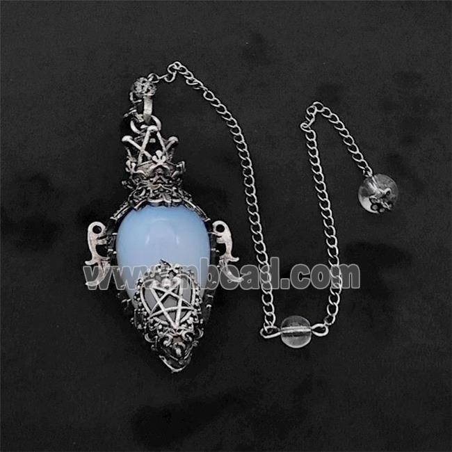 White Opalite Alloy Pendulum Pendant With Chain Antique Silver