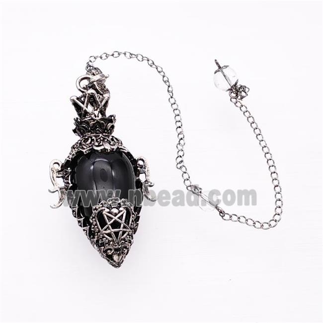 Black Obsidian Alloy Pendulum Pendant With Chain Antique Silver