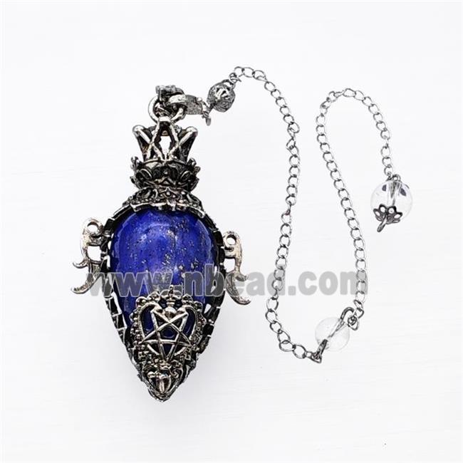 Blue Lapis Lazuli Alloy Pendulum Pendant With Chain Antique Silver