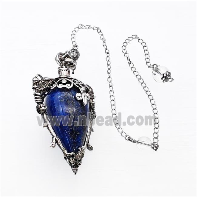 Blue Lapis Lazuli Alloy Pendulum Pendant With Chain Antique Silver