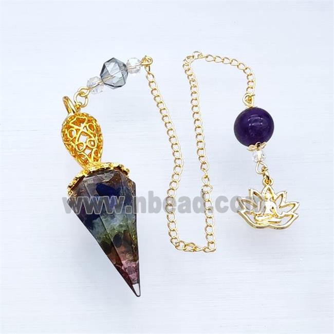 Gemstone Chakra Chips Resin Pendulum Pendant With Chain Lotus Gold Plated