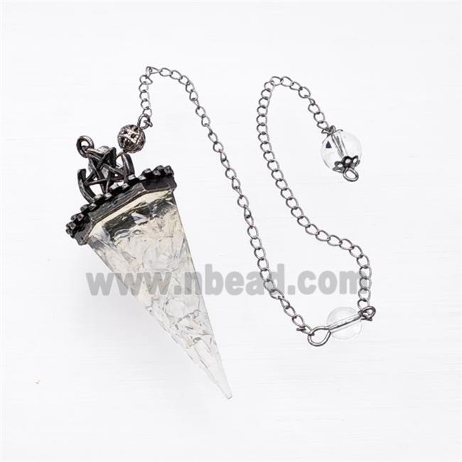 Clear Quartz Chips Resin Pendulum Pendant With Chain Antique Silver