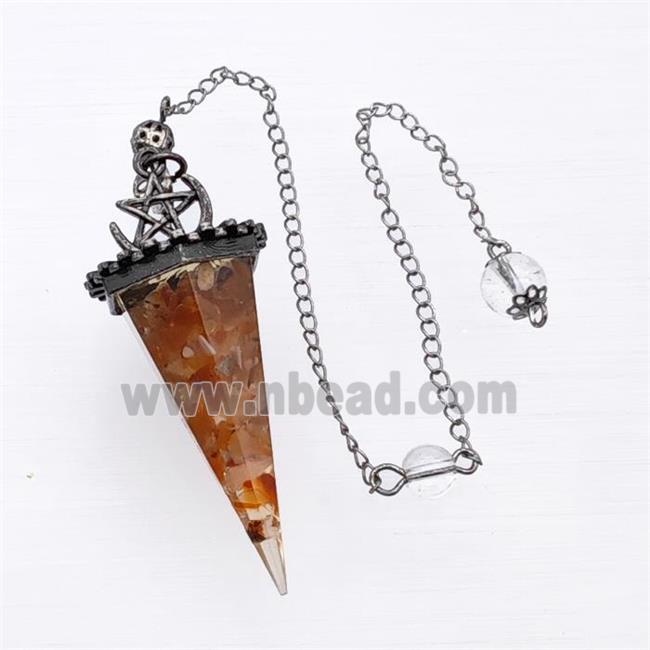 Natural Red Carnelian Agate Chips Resin Pendulum Pendant With Chain Antique Silver