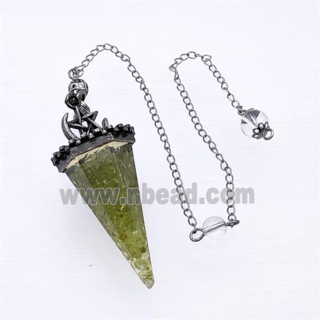 Green Peridot Chips Resin Pendulum Pendant With Chain Antique Silver