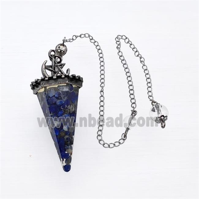 Blue Lapis Lazuli Chips Resin Pendulum Pendant With Chain Antique Silver