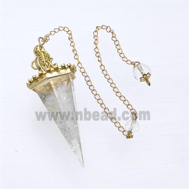 Clear Quartz Chips Resin Pendulum Pendant With Chain Gold Plated