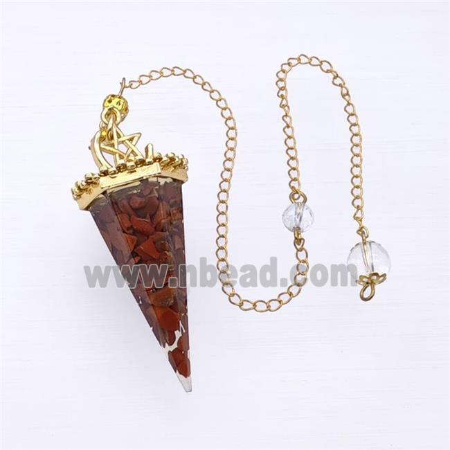 Red Jasper Chips Resin Pendulum Pendant With Chain Gold Plated