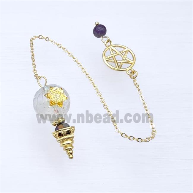 Clear Quartz Sphere Pendant With Chain Star Gold Plated