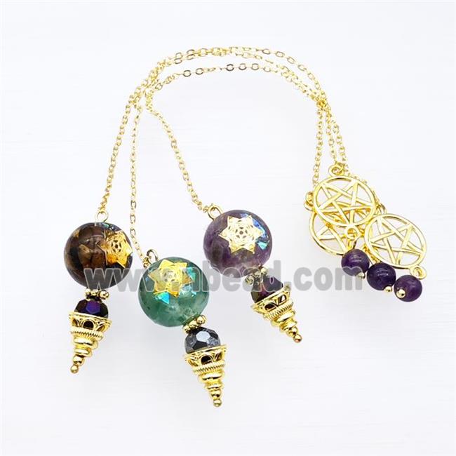 Gemstone Acrylic Sphere Pendant With Chain Star Gold Plated Mixed