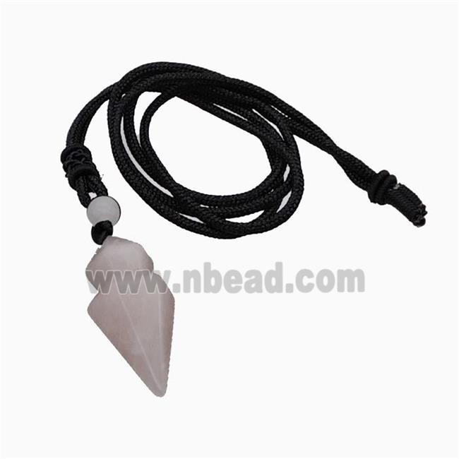 Pink Rose Quartz Pendulum Necklace Black Nylon Cord