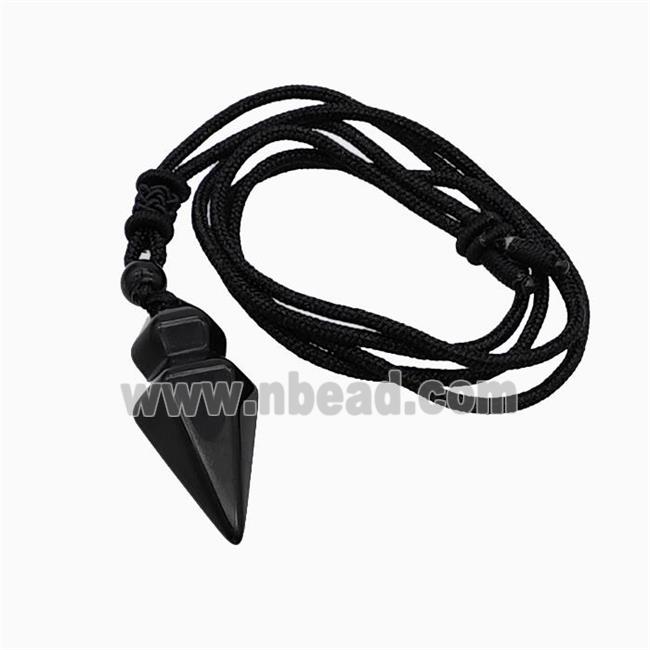 Black Obsidian Pendulum Necklace Black Nylon Cord