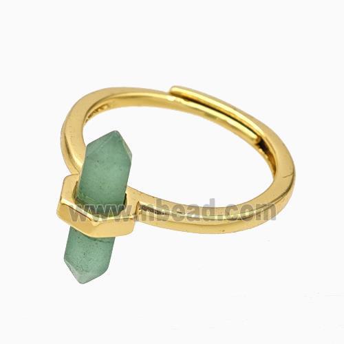 Gemstone Rings With Green Aventurine Prism Adjustable Gold Plated