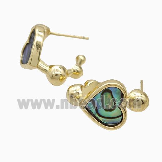 Copper Heart Stud Earrings Pave Abalone Shell Gold Plated