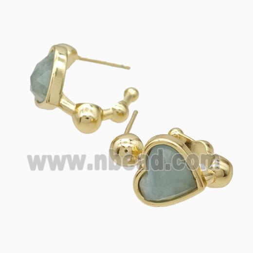 Copper Heart Stud Earrings Pave Aventurine Gold Plated