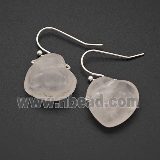 Natural Pink Rose Quartz Heart Hook Earrings