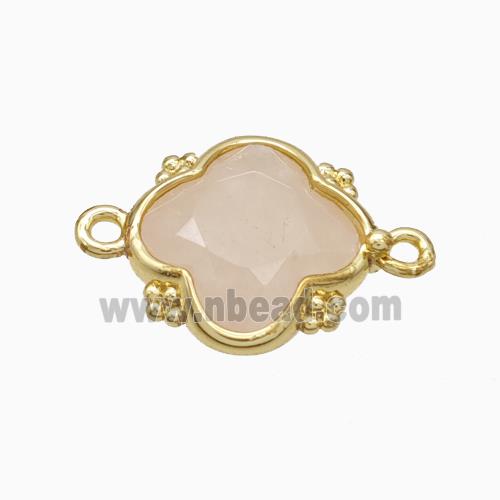 Natural Pink Rose Quartz Clover Connector Gold Plated