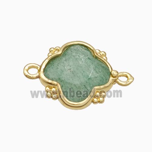 Natural Green Strawberry Quartz Clover Connector Gold Plated