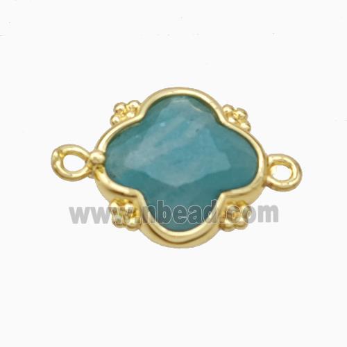 Green Dye Jade Clover Connector Gold Plated