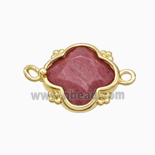 Natural Pink Wood Lace Jasper Clover Connector Gold Plated