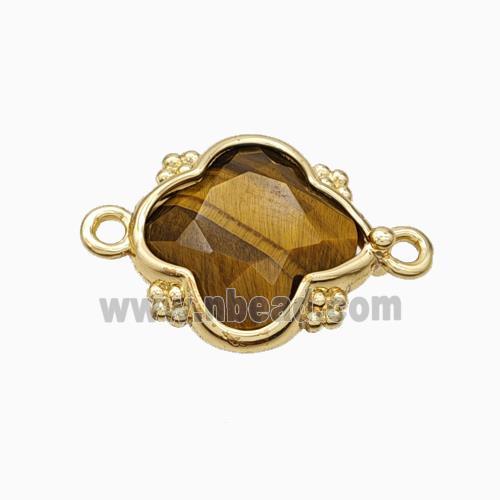 Natural Tiger Eye Stone Clover Connector Gold Plated