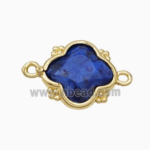 Blue Dye Lapis Lazuli Clover Connector Gold Plated