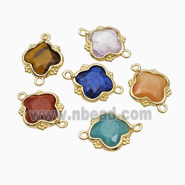 Gemstone Clover Connector Gold Plated Mixed