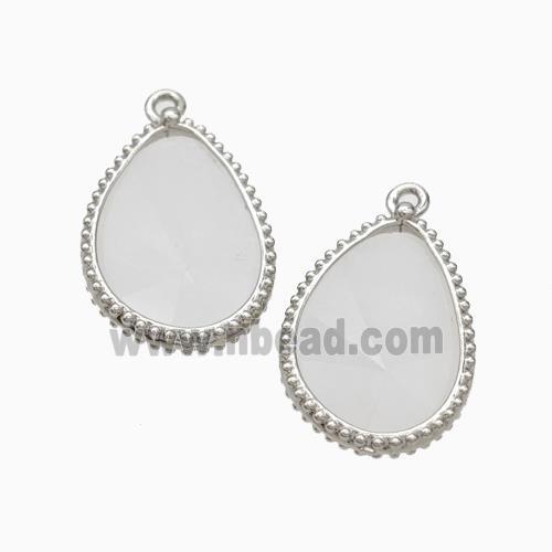 Natural White Crystal Quartz Teardrop Pendant Platinum Plated