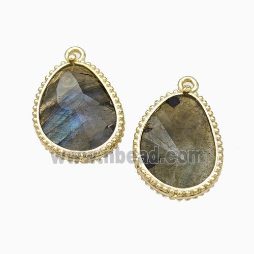 Natural Labradorite Teardrop Pendant Gold Plated