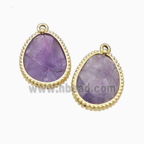 Natural Purple Amethyst Teardrop Pendant Gold Plated