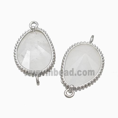 Natural White Crystal Quartz Teardrop Connector Platinum Plated