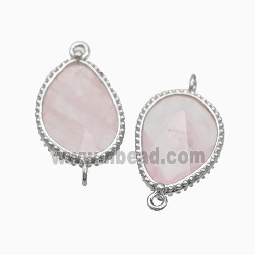 Natural Pink Rose Quartz Teardrop Connector Platinum Plated