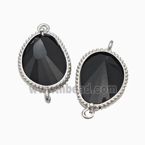 Natural Black Obsidian Teardrop Connector Platinum Plated