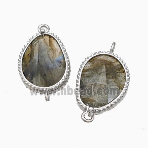 Natural Labradorite Teardrop Connector Platinum Plated