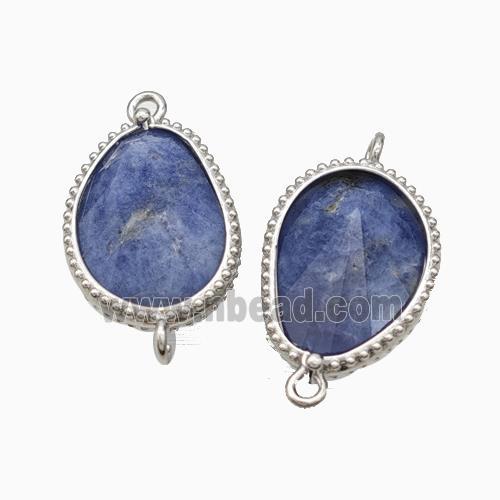 Natural Blue Sodalite Teardrop Connector Platinum Plated