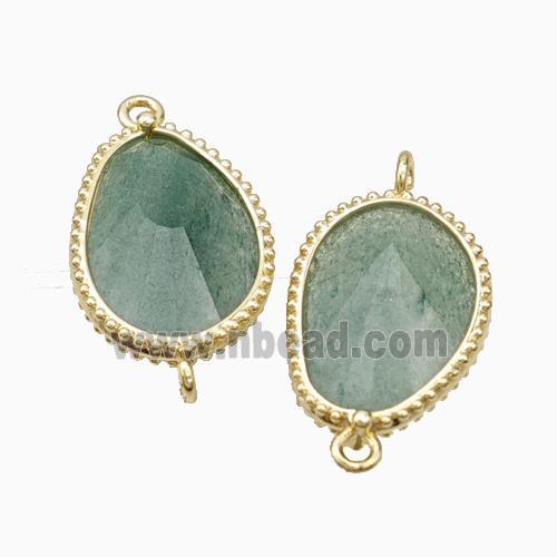 Green Strawberry Quartz Teardrop Connector Gold Plated