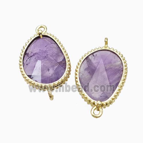 Natural Purple Amethyst Teardrop Connector Gold Plated