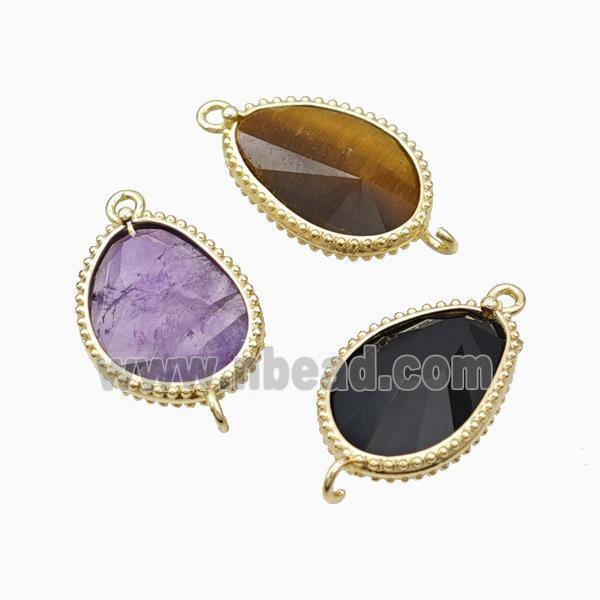 Natural Gemstone Teardrop Connector Faceted Point Gold Plated