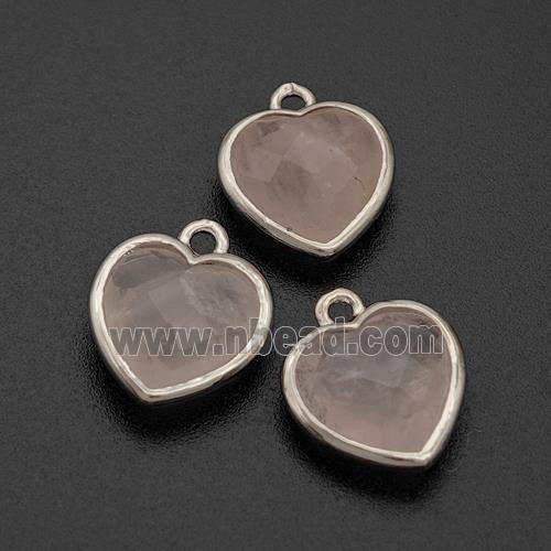 Natural Pink Rose Quartz Heart Pendant Faceted Platinum Plated