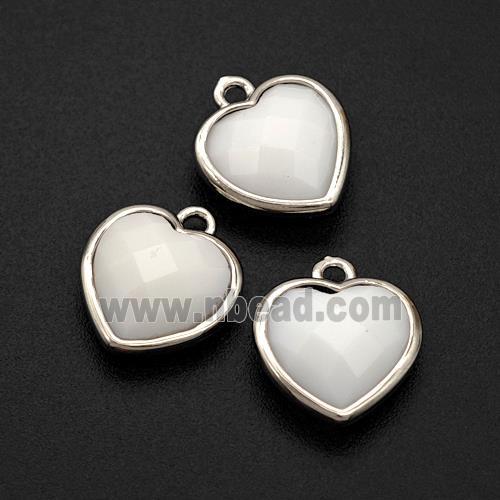 White Porcelain Heart Pendant Faceted Platinum Plated