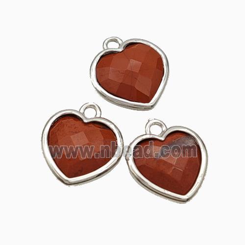 Natural Red Jasper Heart Pendant Faceted Platinum Plated