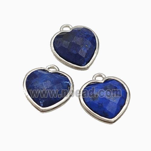 Natural Lapis Lazuli Heart Pendant Dye Faceted Platinum Plated