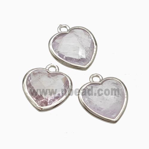 Natural Lt.purple Amethyst Heart Pendant Faceted Platinum Plated