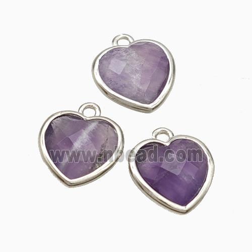 Natural Purple Amethyst Heart Pendant Faceted Platinum Plated