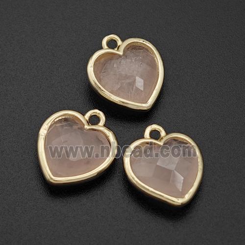 Natural Pink Rose Quartz Heart Pendant Faceted Gold Plated